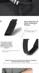 Detail view of black woven leather bracelet with magnetic alloy clasp and metal rivets