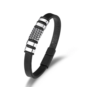 Men's Punk Hip Hop PU Leather Bracelet With Stainless Steel Alloy Geometric Mesh Decoration Magnetic Clasp Industrial Style Jewelry For Men