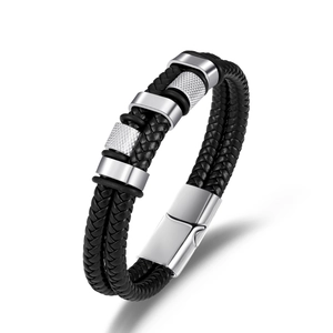 Men Multilayer Braided PU Leather Bracelet Alloy Stainless Steel Geometric Magnetic Clasp Punk Fashion Wristband Jewelry