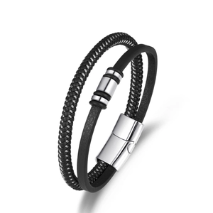Vintage Multi Layer Woven Leather Bracelet With Stainless Steel Magnetic Clasp Fashion Punk Wristband For Men Daily Jewelry