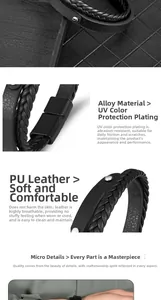Détail du bracelet multi-rangs en cuir noir tressé avec fermoir magnétique en alliage