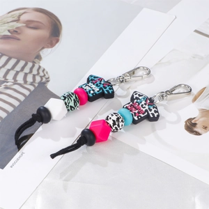 Silicone bead keychain with leopard print and Scrub Life pendant for medical staff