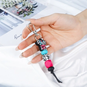 Silicone beaded keychain with scrub life T-shirt charm and leopard pattern beads