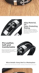 Detail of multi-layer braided leather bracelet with alloy cross and magnetic clasp