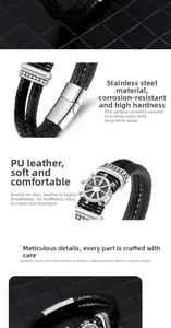Detailed macro view of the nautical steering wheel charm on a braided leather bracelet