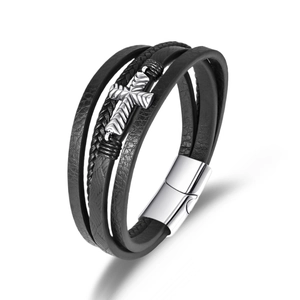 Minimalist Men Multi Layer Woven Leather Bracelet Stainless Steel Cross Charm Bangle Fashion Religious Wristband For Men