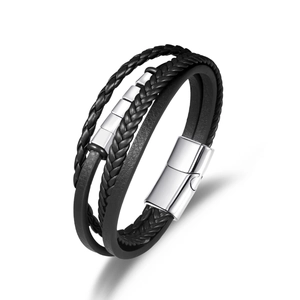 Bracelet Homme Vintage en Cuir Tressé PU Avec Boucle Magnétique en Alliage Style Ethnique Multi Couches Bijoux de Mode