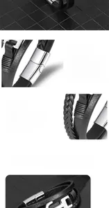 Dettaglio del bracciale multistrato in pelle intrecciata con chiusura magnetica