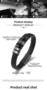 Dettaglio del bracciale in pelle intrecciata da uomo con chiusura magnetica in acciaio inox