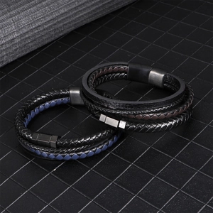 Mehrlagige geflochtene Herrenarmbänder mit mattschwarzem Magnetverschluss