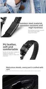 Dettaglio del cinturino in pelle PU nera intrecciata e chiusura magnetica in acciaio per uomo