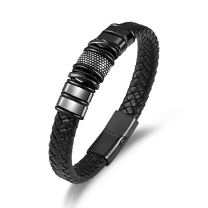 Bracciale da Uomo in Pelle PU Intrecciata Business Con Fibbia Magnetica in Acciaio Inossidabile Gioielli Minimalisti Alla Moda