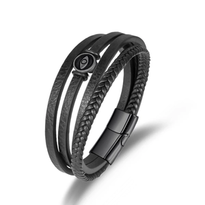 Pulsera de Cuero Tejido de Varias Capas para Hombre Con Hebilla Magnética de Acero Inoxidable Pulsera de Amuleto Mal de Ojo
