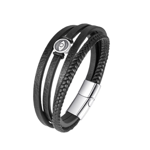 Pulsera multicapa de cuero para hombre con cordón trenzado y cierre magnético de tótem ojo