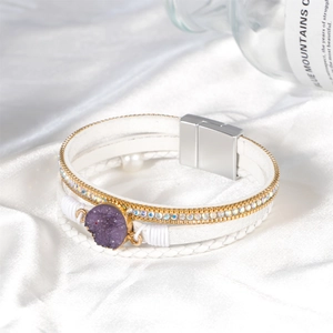 Multi-layer wrap bracelet featuring purple druzy stone and crystal beads with magnetic clasp