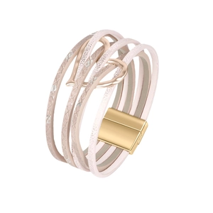 Multilayer leather wrap bracelet for women with rose gold heart charm and magnetic clasp