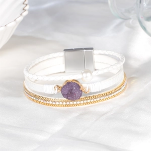 Multilayer crystal bracelet with purple druzy stone and magnetic clasp for women