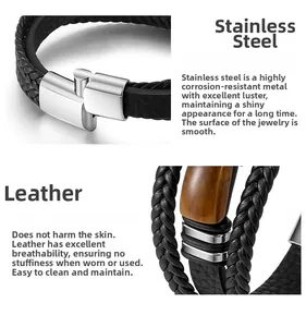 Détail macro du bracelet tressé en cuir pour homme avec oeil de tigre et fermoir