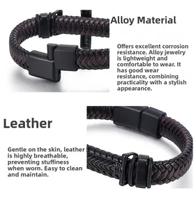 Dettaglio del bracciale in pelle intrecciata bicolore con fibbia in lega metallica