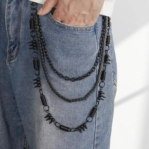 Chaîne de Pantalon Punk en Métal à Plusieurs Rangs Avec Pointes et Ressorts Chaîne de Taille Hip Hop Noire pour Jeans Hommes Femmes Bijoux Gothiques