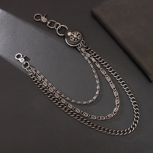 Retro punk men's multi-layered skull trouser chain in vintage black finish metal