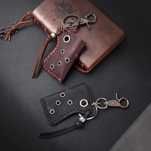 Vintage leather lighter case keychain with metal buckle for outdoor camping