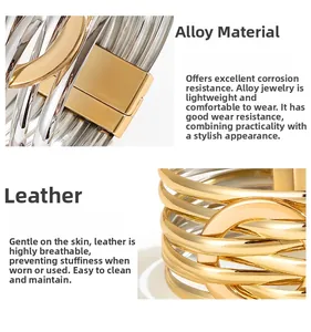 Détail d'un bracelet minimaliste en cuir et alliage avec fermoir magnétique sécurisé