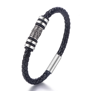 Bracciale in Pelle Intrecciata Totem Vichingo Vintage Nodo Celtico Braccialetto in Lega di Zinco Stile Punk Etnico Polsino per Uomini Donne Gioielli