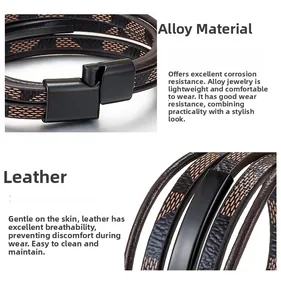 Detailansicht eines geflochtenen braunen Lederarmbands mit mattem Magnetverschluss