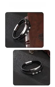 Détail du bracelet multicouche en cuir PU tressé avec fermoir magnétique brossé