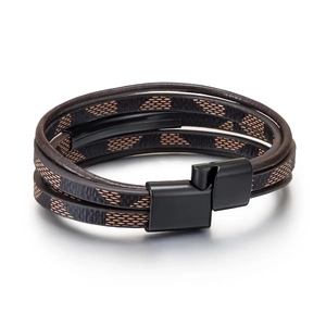 Mehrlagiges geflochtenes Herren-Lederarmband in Braun mit mattem Magnetverschluss