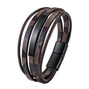 Mehrlagiges dunkelbraunes geflochtenes Lederarmband für Herren mit Magnetverschluss