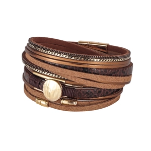 Vintage multilayer snake pattern leather bracelet with magnetic clasp and gold metal charms