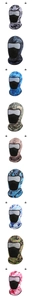 Detailed display of nine camouflage tactical balaclavas with breathable mesh panels