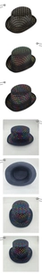 Close-up of sequined magician top hats showing grid patterns and metallic details