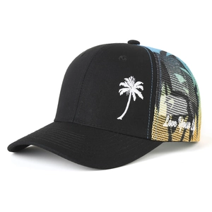 Fashionable baseball cap with palm tree embroidery and beach mesh for outdoor sun protection