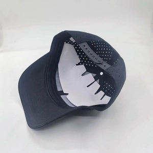 Breathable black baseball cap with laser-cut holes and snapback closure for summer