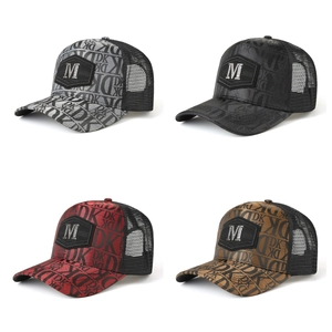 Unisex Breathable Mesh Trucker Hat Monogram Print Baseball Cap Sun Protection Adjustable Outdoor Sport Hat For Men Women