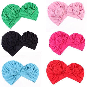 Chapeau Turban en Tricot de Coton pour Femmes Enveloppement Inde Bonnet Fleur Rose pour le Quotidien Couvre-chef Élastique