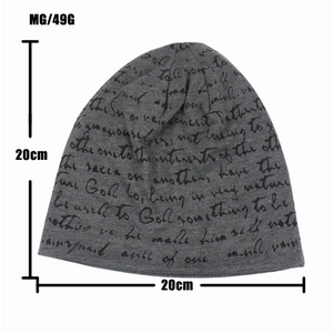 Dark grey knitted slouchy beanie with black vintage script lettering print for adults