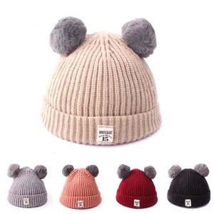 Baby Winter Knitted Beanie Double Faux Fur Pom Pom Hat Warm Ribbed Pullover Cap Moonlight Label Infant Toddler Boys Girls Headwear