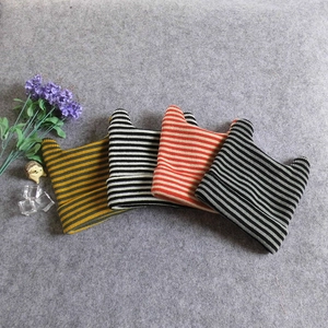 Baby Stripe Knit Beanie Hat 100% Cotton Cute Cat Ears Soft Warm Toddler Winter Pullover Cap For Boys Girls