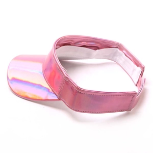 Pink holographic sun visor hat with laser reflective finish for summer outdoor protection