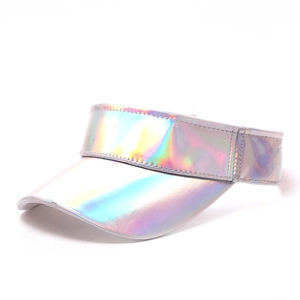 Minimalist holographic laser sun visor hat with iridescent metallic mirror finish