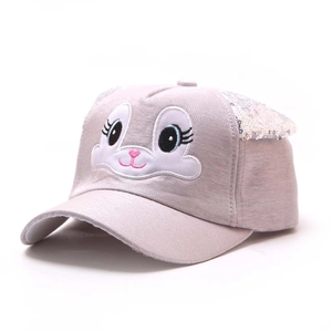 Kids' light purple baseball cap with cartoon bunny embroidery and sequin details