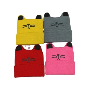 Cute Baby Kitten Ears Knit Beanie Soft Warm Embroidered Cat Face Infant Toddler Beanie Autumn Winter Outdoor Animal Hat