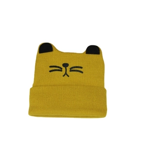 Ginger yellow knitted cat hat for children with ear flaps for autumn and winter warmth