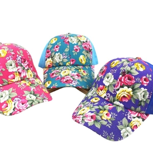 Women's outdoor sun mesh baseball caps with floral print in three vibrant colors