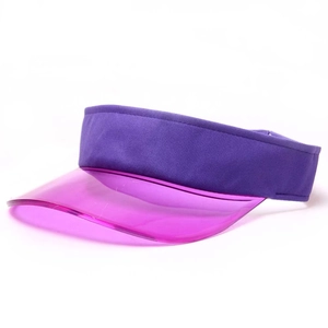 Visiera parasole in tessuto viola con tesa in PVC rosa trasparente per l'esterno