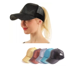 Casquettes de baseball pailletées pour queue de cheval en cinq couleurs avec dos en maille filet